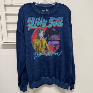 Billy Joel Piano Man Graphic Sweatshirt Blue Heathered Rock Band Pullover Large